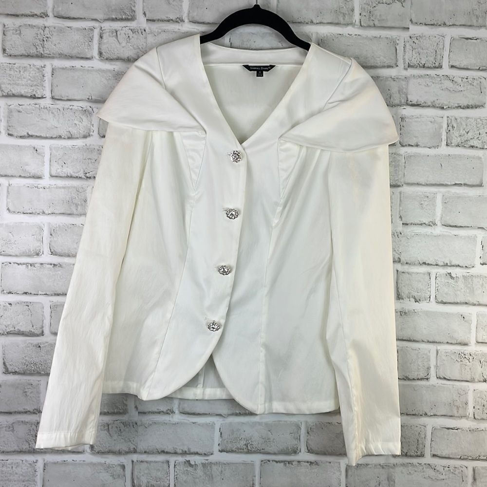 Samuel Dong Women’s Evening Jacket White Rhinestone Buttons Size Medium Classy